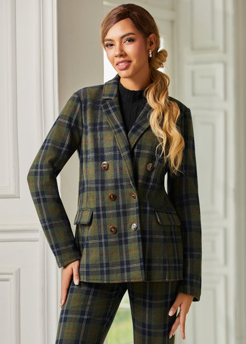 Double Breasted Blazer | Knit Jacquard (Green Plaid) - Final Sale