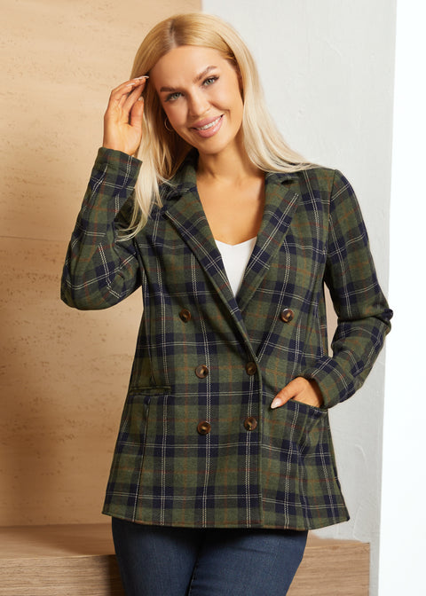 Double Breasted Blazer | Knit Jacquard (Green Plaid) - Final Sale
