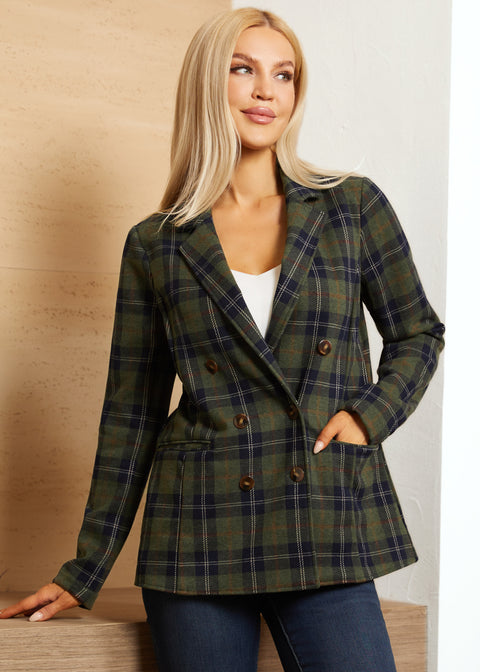 Double Breasted Blazer | Knit Jacquard (Green Plaid) - Final Sale