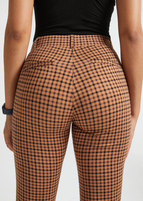 Close-up rear view of Camel Mini Houndstooth Dress Pant Yoga Pants showing the waistband, belt loops and back welt pockets