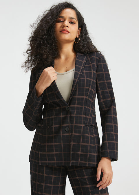 Classic Blazer | Stretch Knit (Black Brown Plaid)