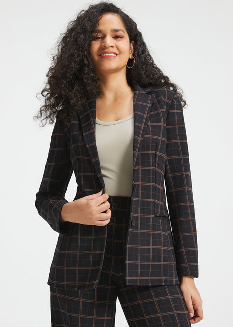 Classic Blazer | Stretch Knit (Black Brown Plaid)