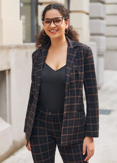 Classic Blazer | Stretch Knit (Black Brown Plaid)