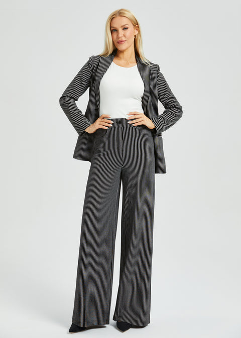 Classic Blazer | Stretch Ponte (Black Beige Pinstripe)