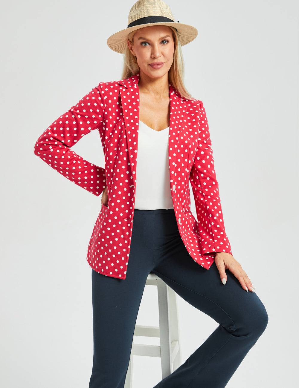 Classic Blazer | Stretch Ponte (Red White Dot)