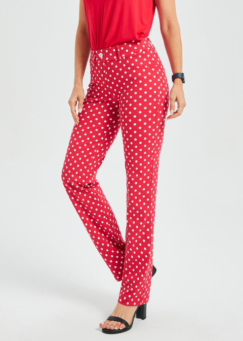 7-Pocket DPYP™ Dress Pant Yoga Pant | Straight (Red White Dot)