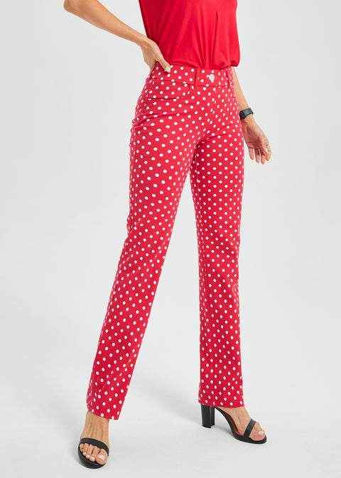 7-Pocket DPYP™ Dress Pant Yoga Pant | Straight (Red White Dot)