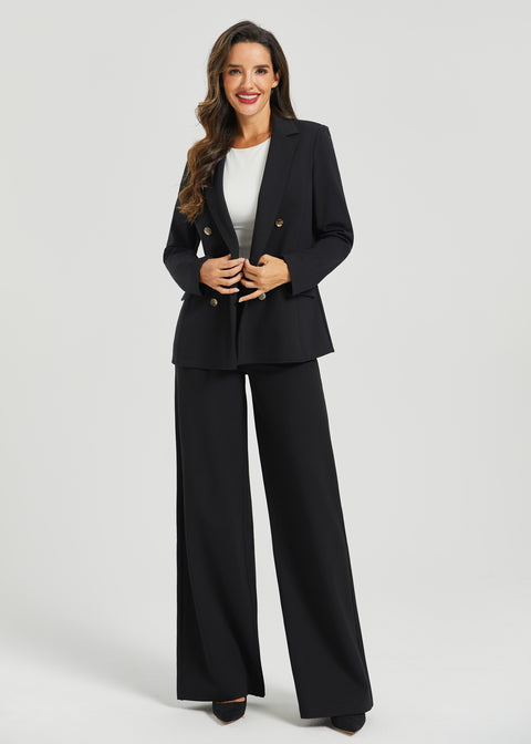 Double Breasted Blazer | Stretch Ponte (Black)