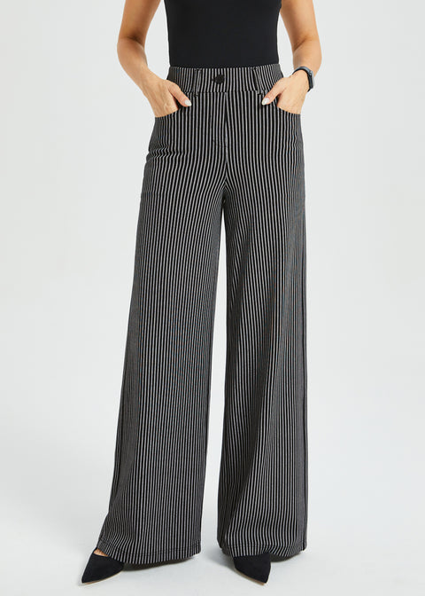 PRESALE ⏰ 7-Pocket High-Waist DPYP™ Dress Pant Yoga Pant | Wide (Black Beige Pinstripe)