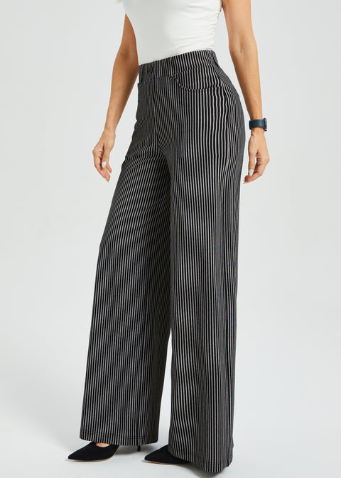PRESALE ⏰ 7-Pocket High-Waist DPYP™ Dress Pant Yoga Pant | Wide (Black Beige Pinstripe)