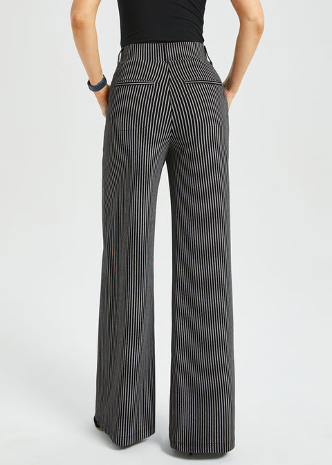 PRESALE ⏰ 7-Pocket High-Waist DPYP™ Dress Pant Yoga Pant | Wide (Black Beige Pinstripe)
