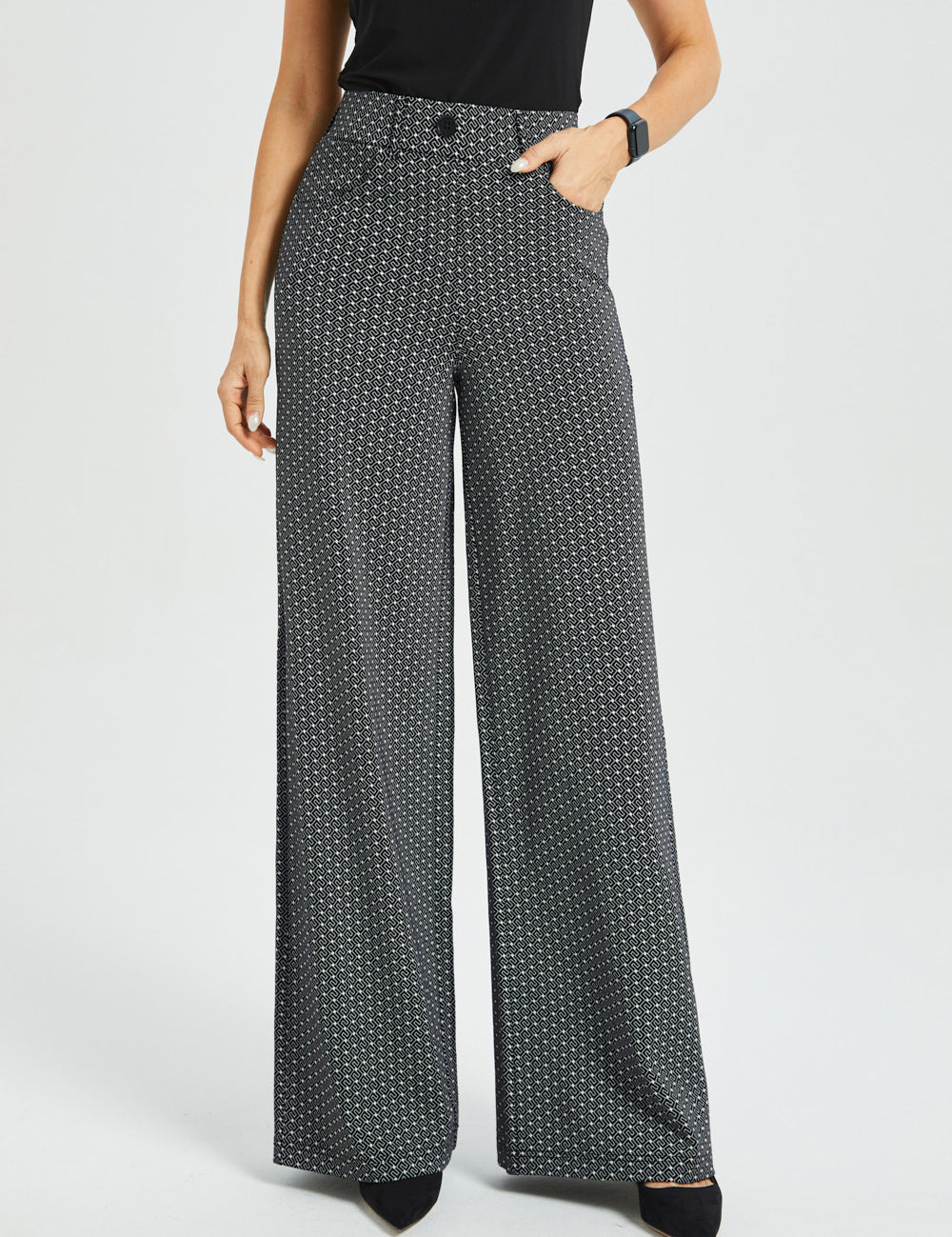 7-Pocket High-Waist DPYP™ Dress Pant Yoga Pant | Wide (Black White Geo)