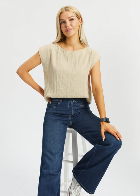 Drift Boat Neck Tee | Linenette (Stone)