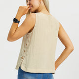 Drift Button Top | Linenette (Stone)