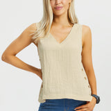Drift Button Top | Linenette (Stone)