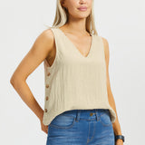 Drift Button Top | Linenette (Stone)