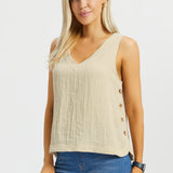 Drift Button Top | Linenette (Stone)