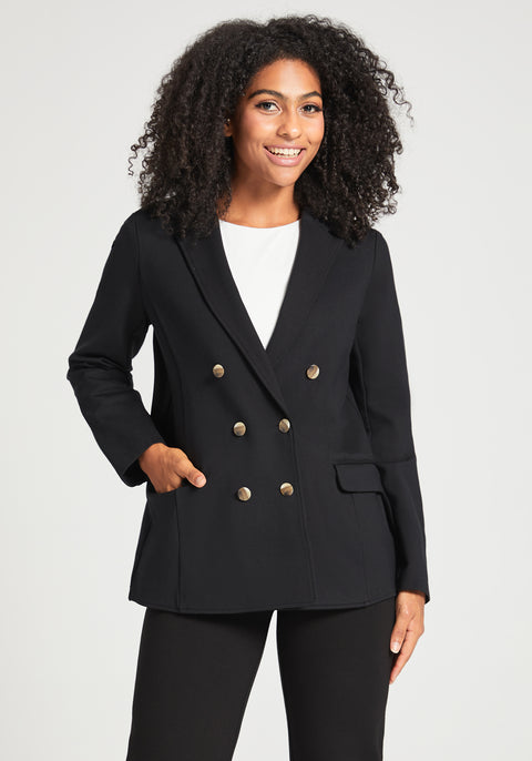 Double Breasted Blazer | Stretch Ponte (Black)