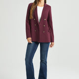 Double Breasted Blazer | Stretch Ponte (Burgundy)