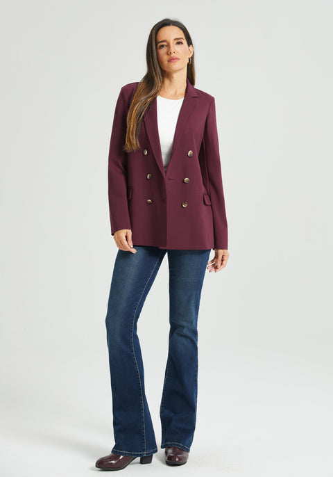 Double Breasted Blazer | Stretch Ponte (Burgundy)