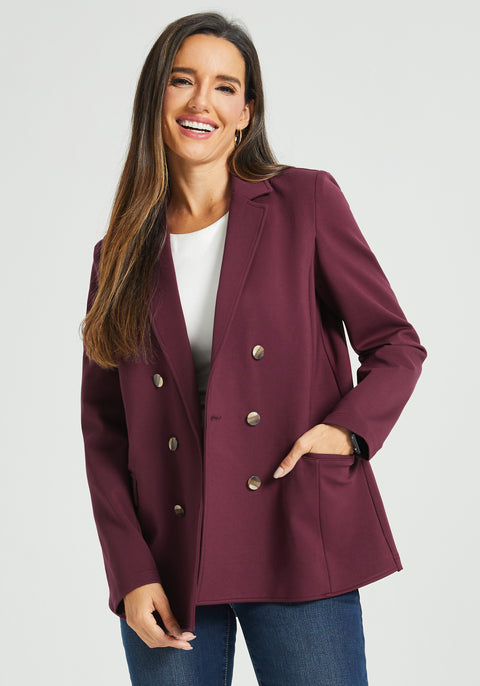 Double Breasted Blazer | Stretch Ponte (Burgundy)