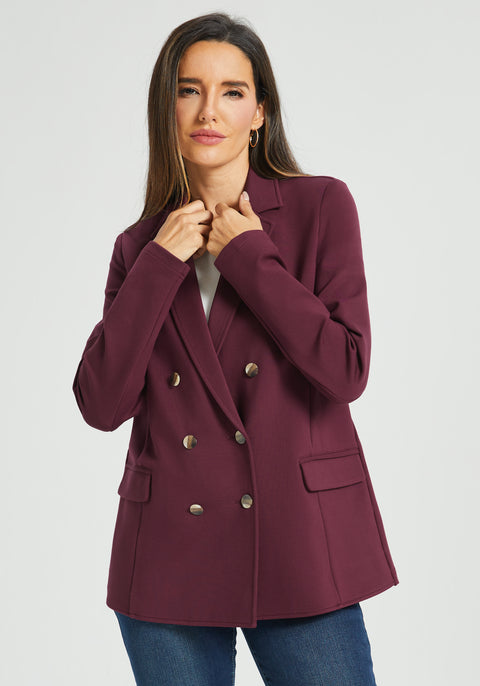 Double Breasted Blazer | Stretch Ponte (Burgundy)
