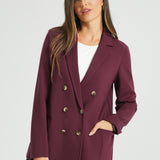 Double Breasted Blazer | Stretch Ponte (Burgundy)