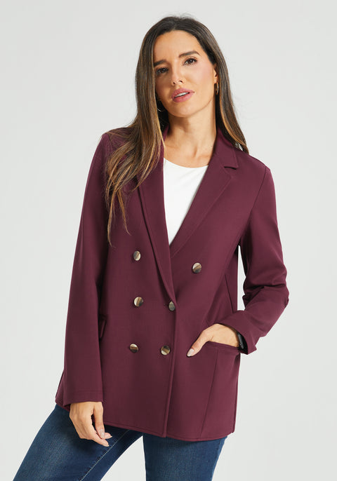 Double Breasted Blazer | Stretch Ponte (Burgundy)