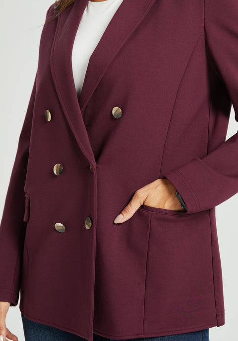 Double Breasted Blazer | Stretch Ponte (Burgundy)