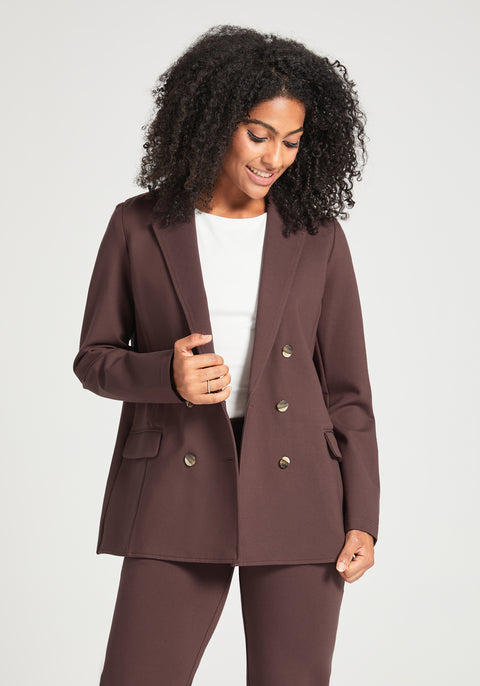 Double Breasted Blazer | Stretch Ponte (Cherrywood) - Final Sale