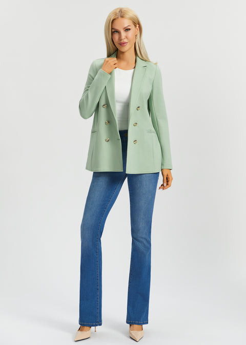 Double Breasted Blazer | Stretch Ponte (Muted Mint)