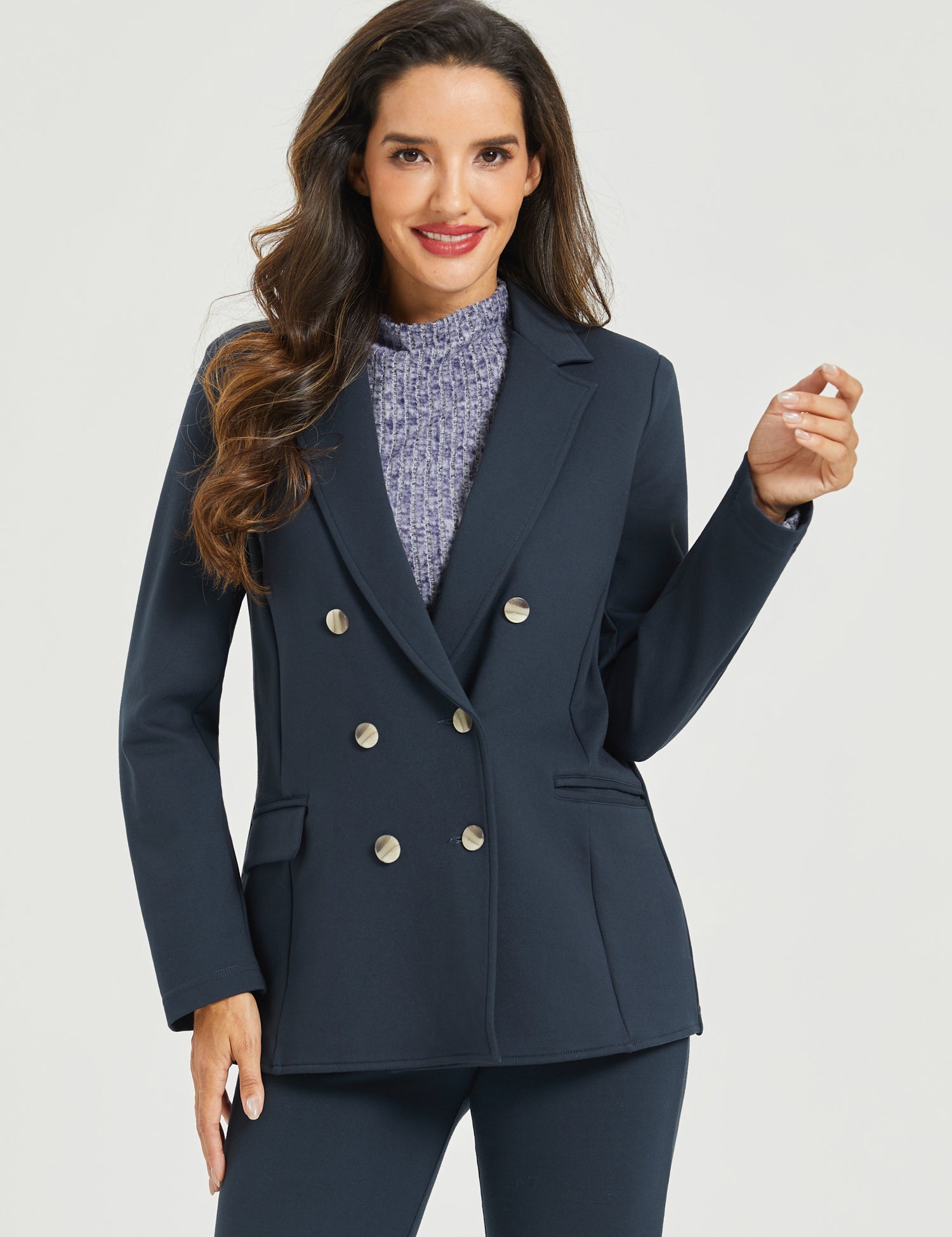 Double Breasted Blazer | Stretch Ponte (Navy)
