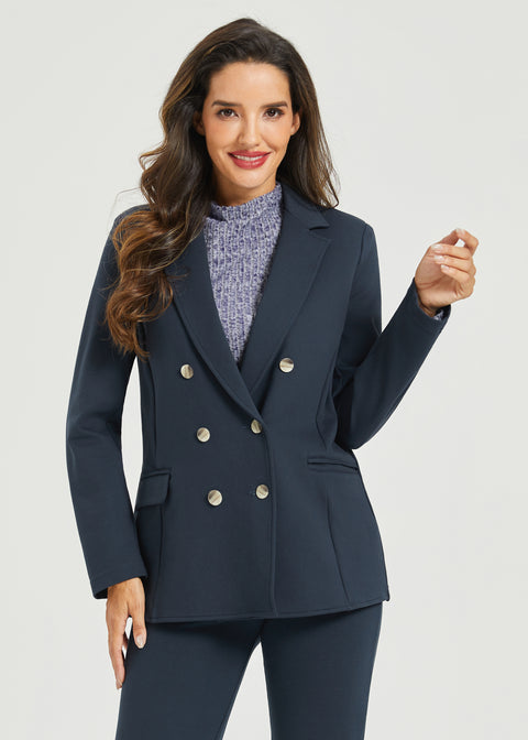 Double Breasted Blazer | Stretch Ponte (Navy)