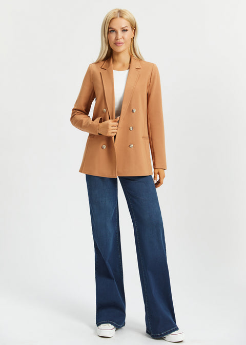 Double Breasted Blazer | Stretch Ponte (Sandalwood)