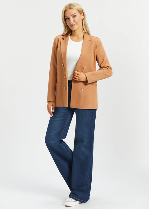 Double Breasted Blazer | Stretch Ponte (Sandalwood)