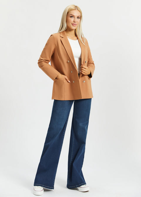 Double Breasted Blazer | Stretch Ponte (Sandalwood)