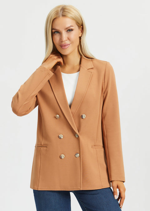Double Breasted Blazer | Stretch Ponte (Sandalwood)