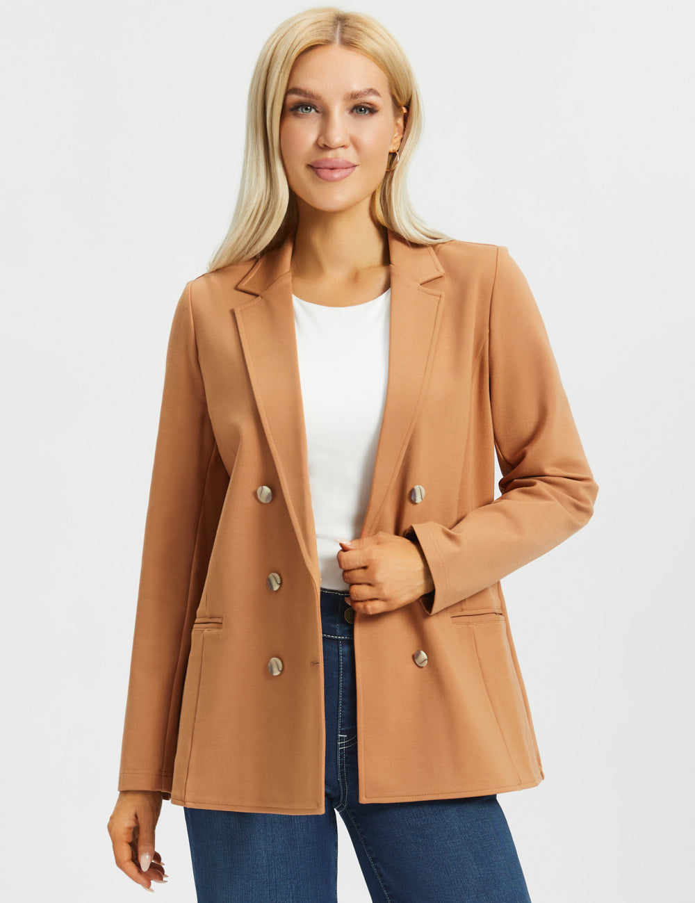 Double Breasted Blazer | Stretch Ponte (Sandalwood)