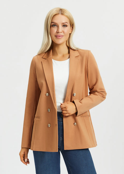 Double Breasted Blazer | Stretch Ponte (Sandalwood)