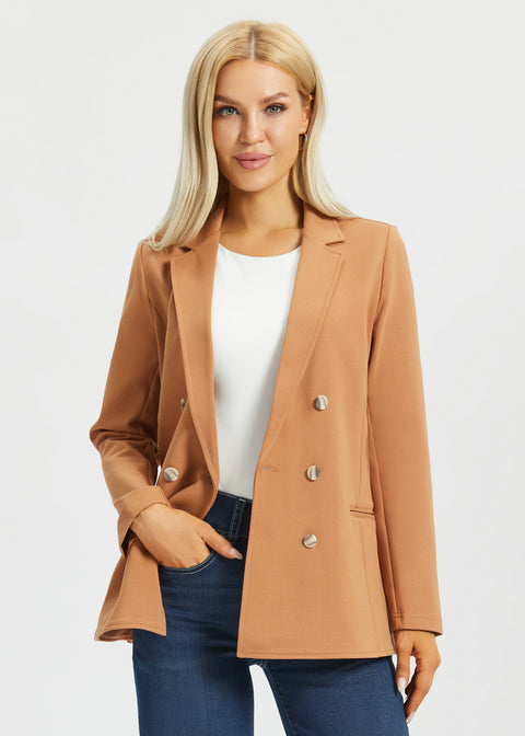 Double Breasted Blazer | Stretch Ponte (Sandalwood)