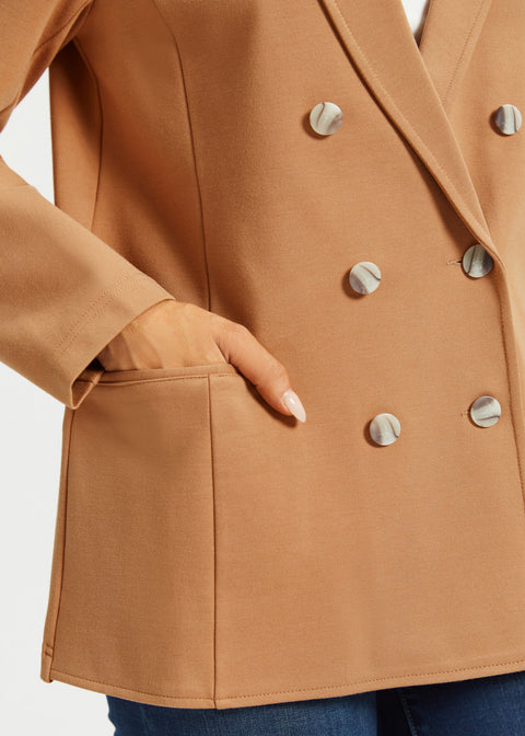 Double Breasted Blazer | Stretch Ponte (Sandalwood)