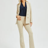 Double Breasted Blazer | Stretch Ponte (Ivory Black Pinstripe)