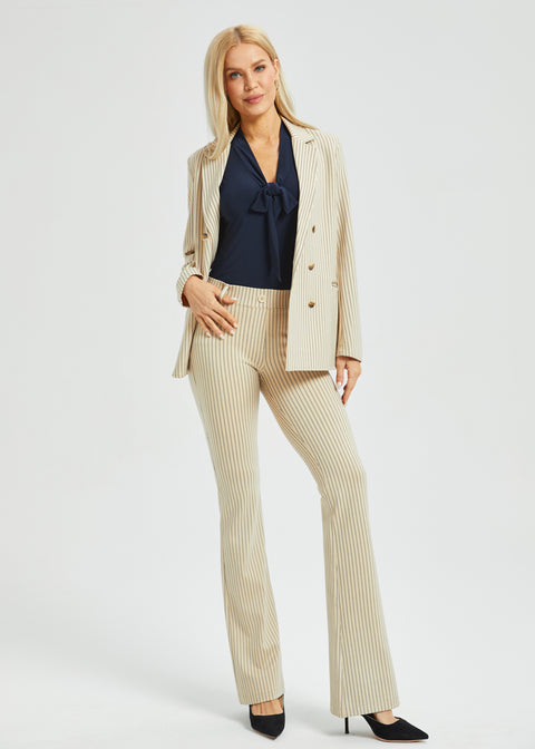 Double Breasted Blazer | Stretch Ponte (Ivory Black Pinstripe)
