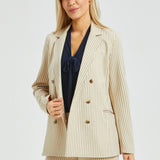 Double Breasted Blazer | Stretch Ponte (Ivory Black Pinstripe)