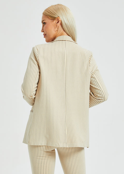 Double Breasted Blazer | Stretch Ponte (Ivory Black Pinstripe)