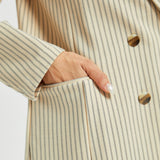 Double Breasted Blazer | Stretch Ponte (Ivory Black Pinstripe)