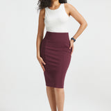 Power Down Pencil Skirt | High Waist (Burgundy)