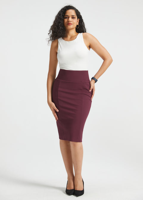 Power Down Pencil Skirt | High Waist (Burgundy)