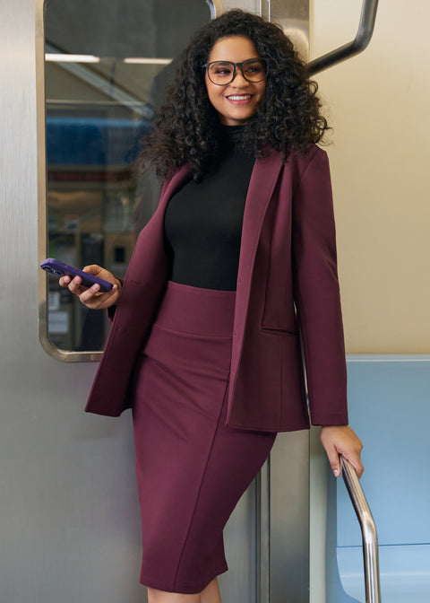 Power Down Pencil Skirt | High Waist (Burgundy)