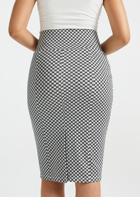 Power Down Pencil Skirt | High Waist (Black Ivory Catstooth)
